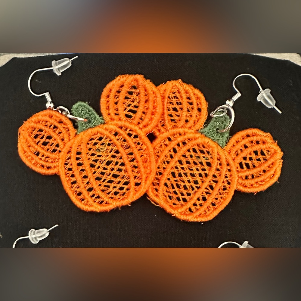 Adorable Pumpkins with those Ears Free Standing Lace Dangling Earrings